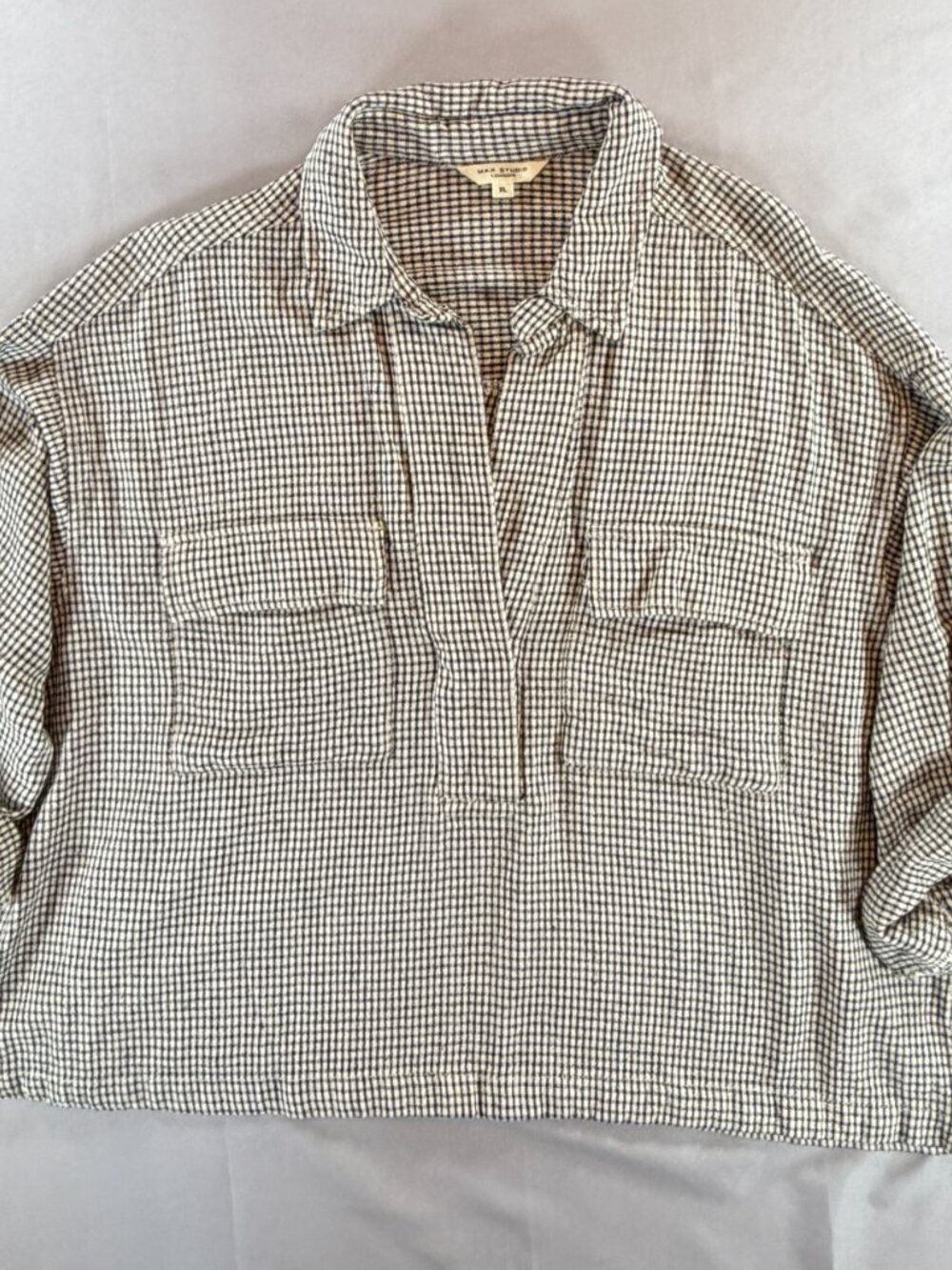 Max Studio London Black & White Check Roll Tab Pullover Blouse - Women's XL